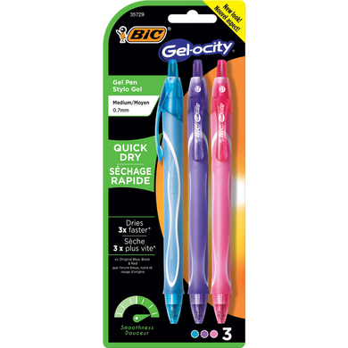 Gel-ocity Quick Dry Retractable Gel Pen .7mm 3Pk