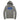 A gray hooded sweatshirt with a blue design on the front