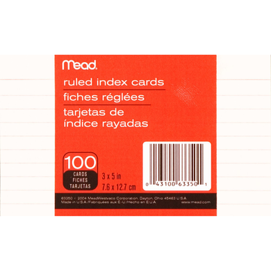 Index card Ruled - White 3x5in 100Ct